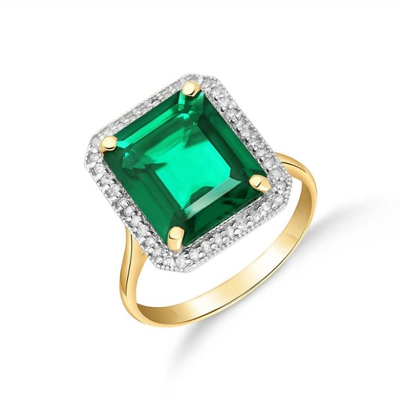14K GOLD RING W DIAMONDS & LAB. Created Emerald - Picture 3 of 5